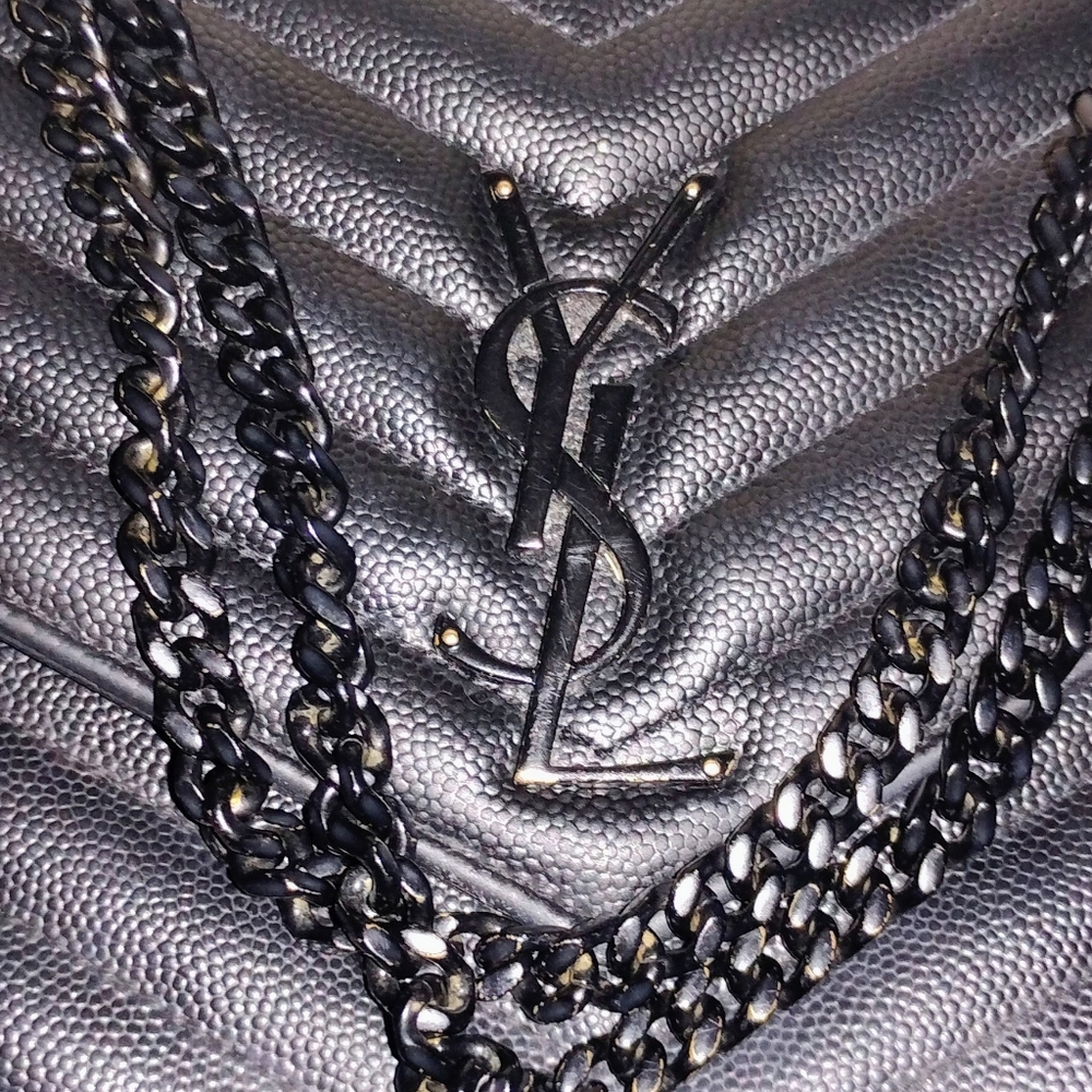 Yves Saint Laurent Black Textured Chain Wristlet